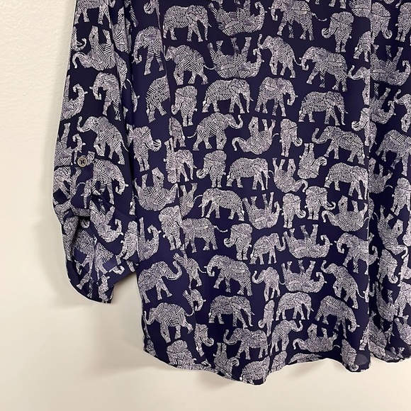 MIX women's blouse, Navy with white elephants design Top Blouse , M, Like New!, - Picture 4 of 7